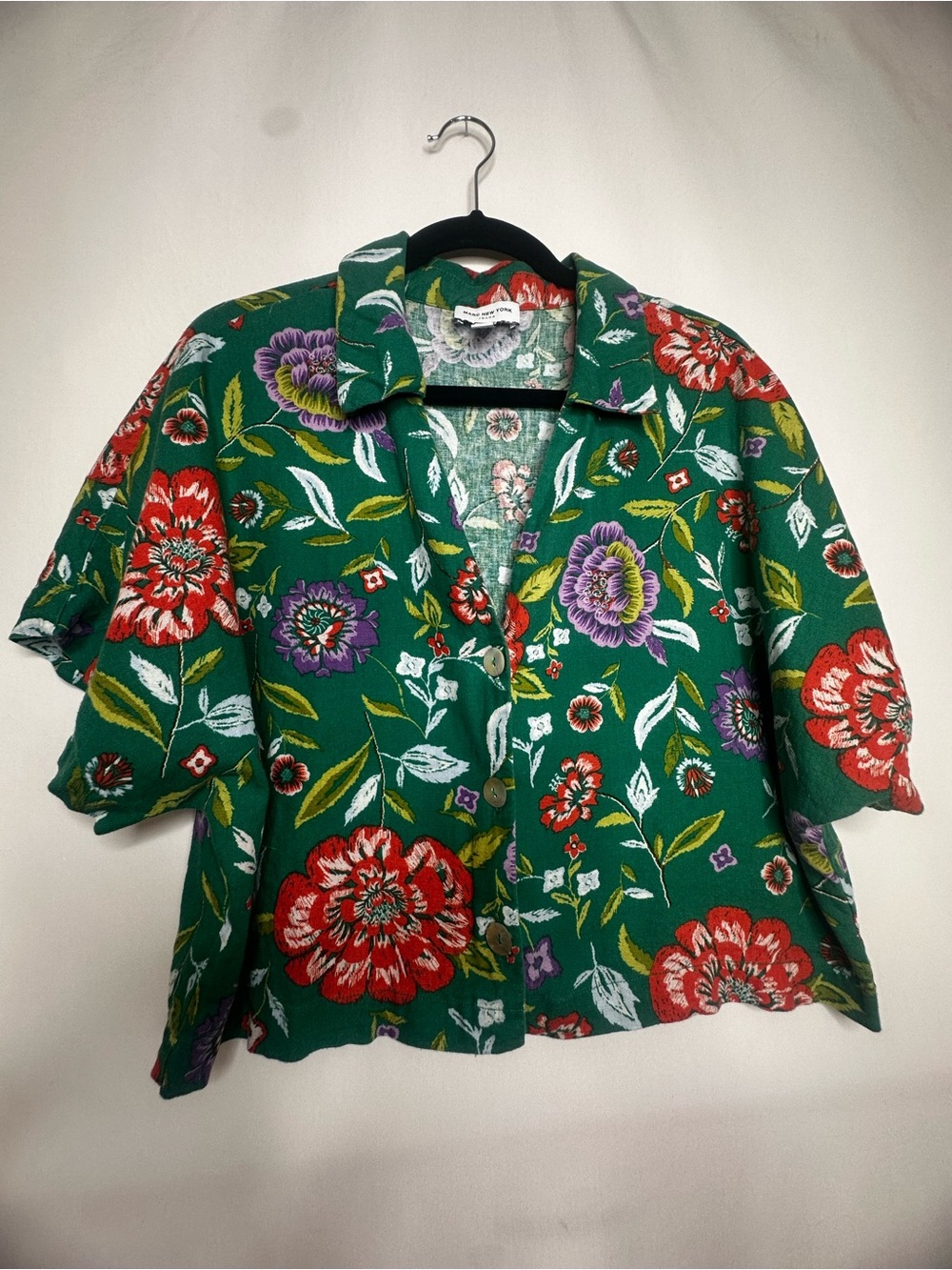 Marc New York Green Floral Button-Front Shirt with Red and Purple Blooms